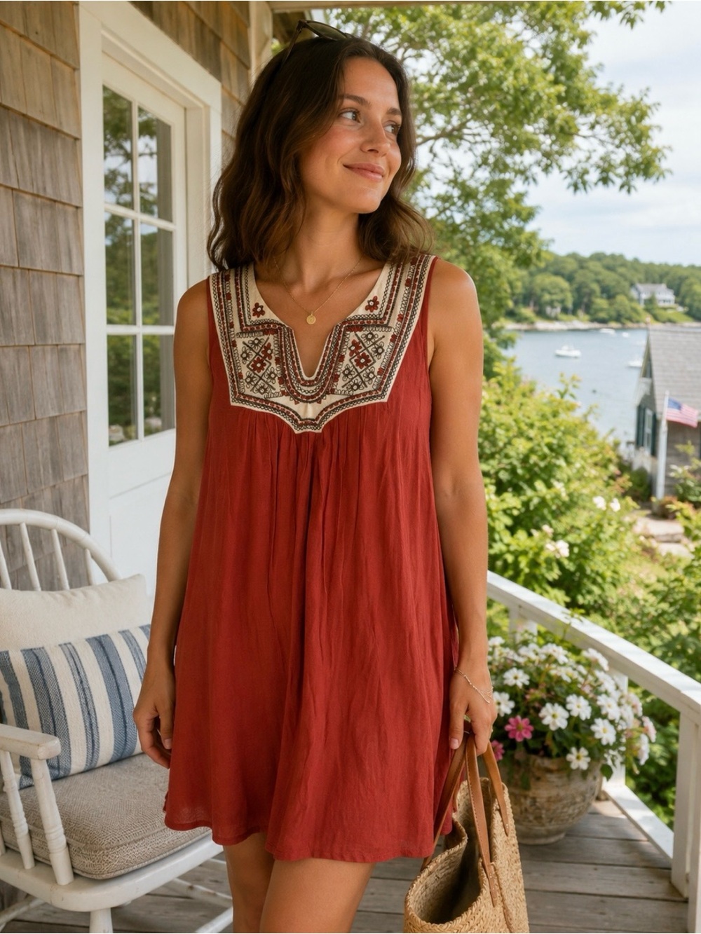Westport Rust Red Embroidered Sleeveless Swim Coverup